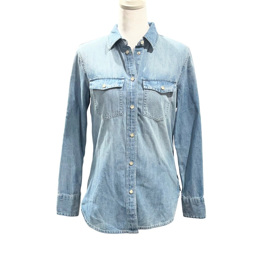J.Crew Wren Slim Fit Denim Shirt Light Wash Western Snap Pocket BY658 Womens 0